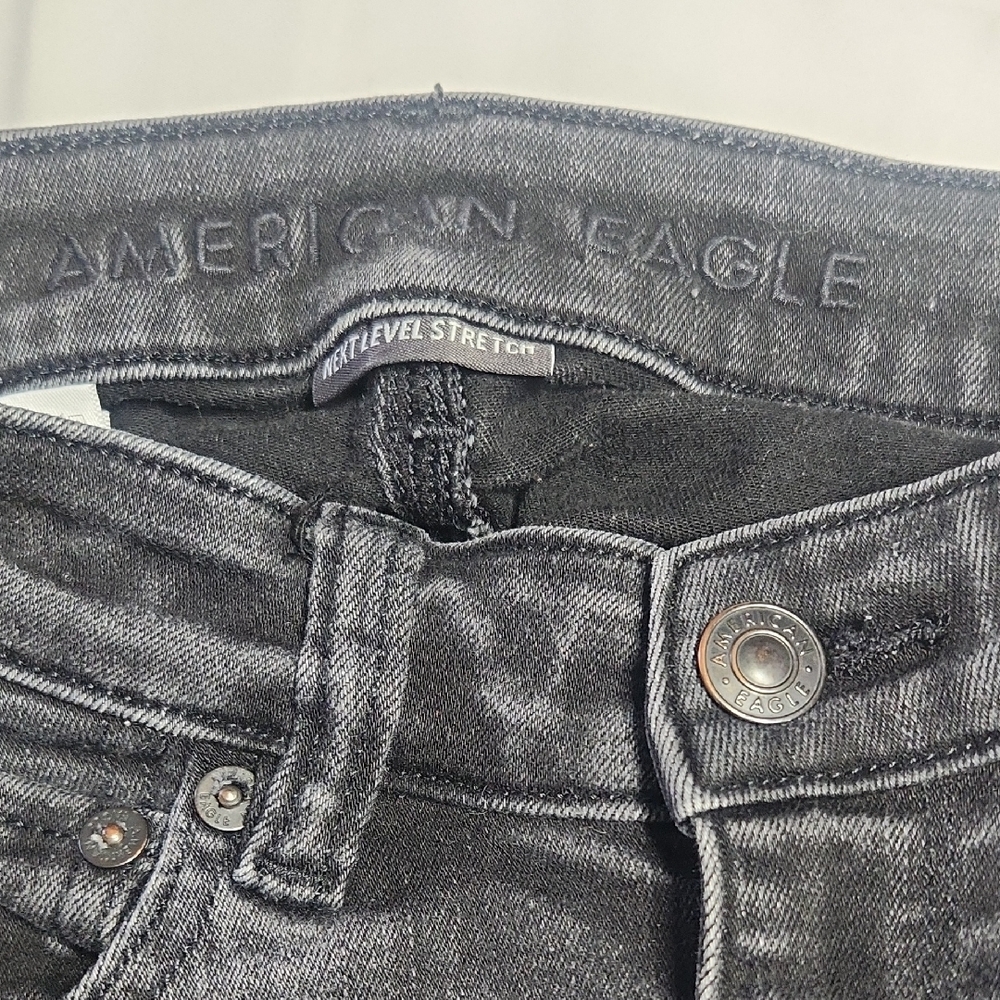American Eagle Black Jeggings Size 0 Regular Next Level Stretch Distressed - Picture 2 of 8